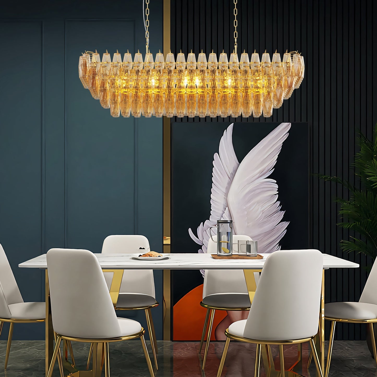 Modern Chandeliers for Dining Room, 54" Large Rectangle Gold Kitchen Chandelier Over Table
