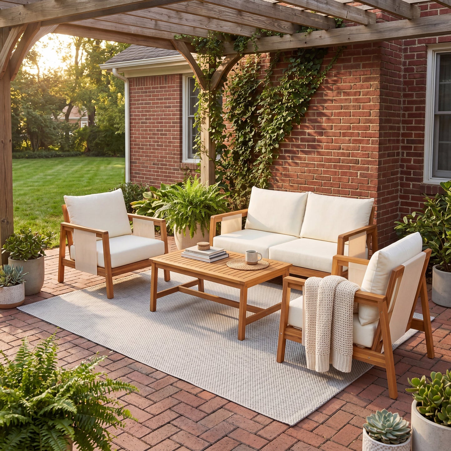 4-Pieces Sofa Set with Cushions Outdoor Loveseat & Coffee Table Set