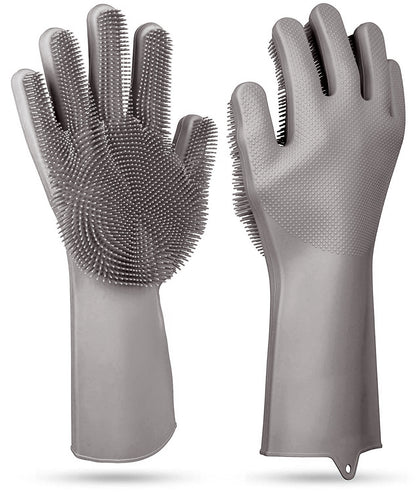 1 Pair Magic Silicone Brush Dishwashing Gloves Cleaning Sponge Pet Scrubber Heat Resistant Wash Gloves