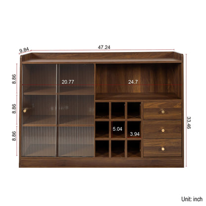 Sideboard with 2 Sliding Striped Glass Doors