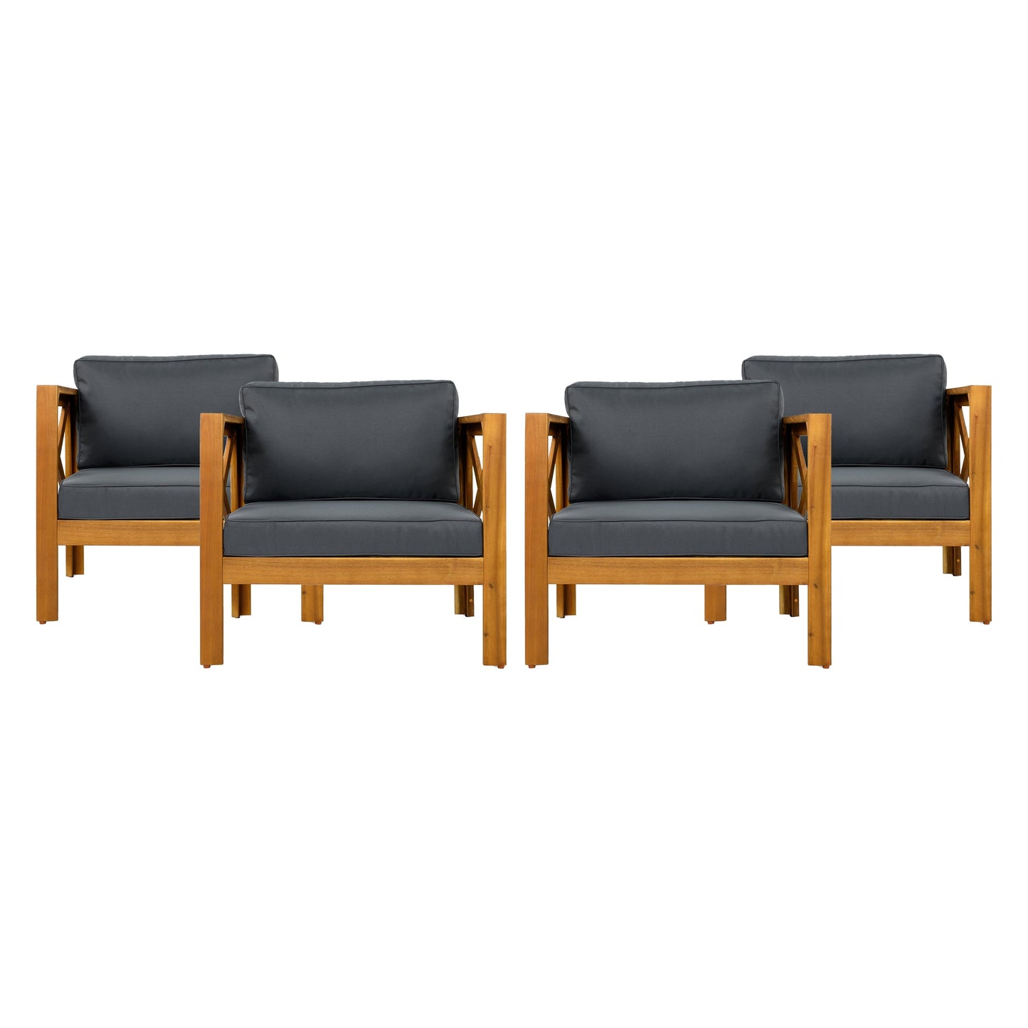 Patio Conversation Set with Foldable Acacia Wood Table and Cushioned Armchairs