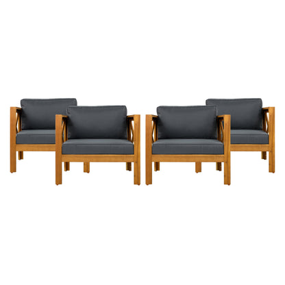 Patio Conversation Set with Foldable Acacia Wood Table and Cushioned Armchairs