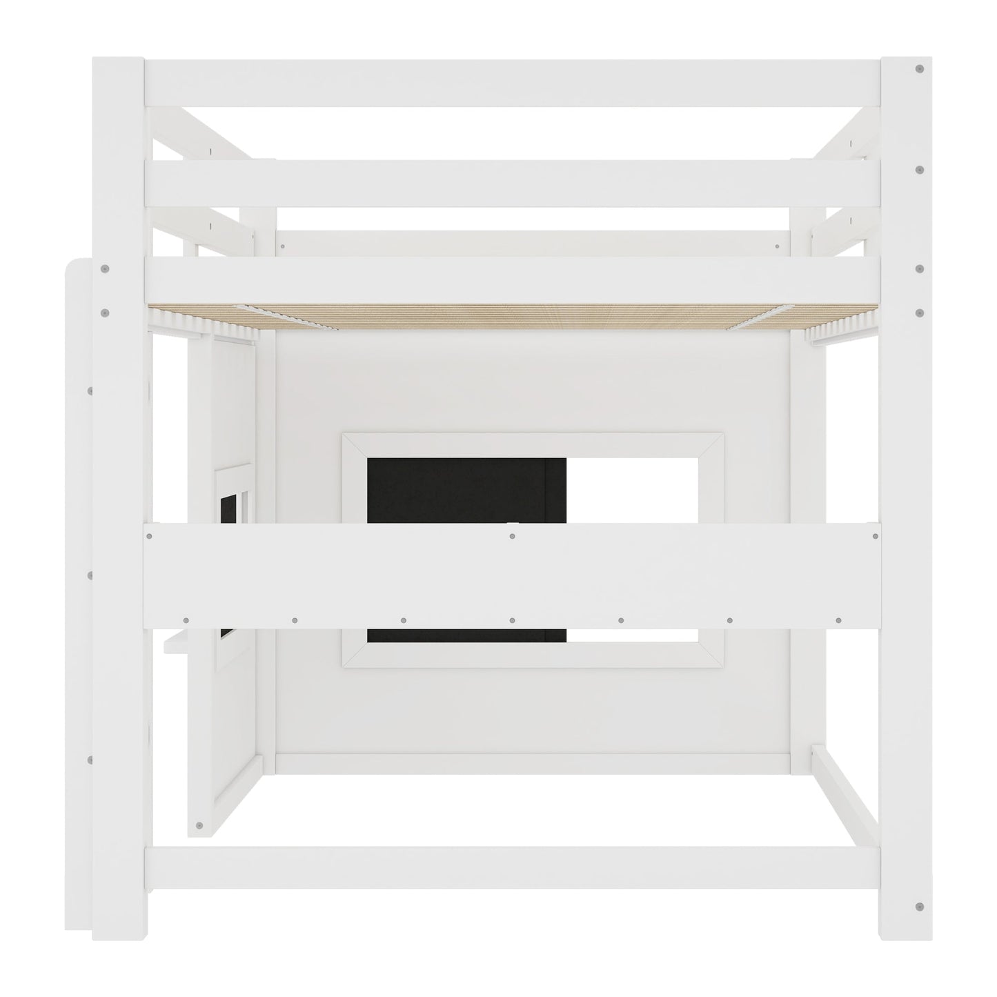 Twin Size Loft Bed With Sliding Chalkboard & Bookshelf