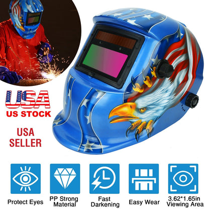 Welding Helmet Solar Powered Auto Darkening Hood with Adjustable Wide Shade Range 9-13 for Mig Tig Arc Weld Grinding Welder Mask