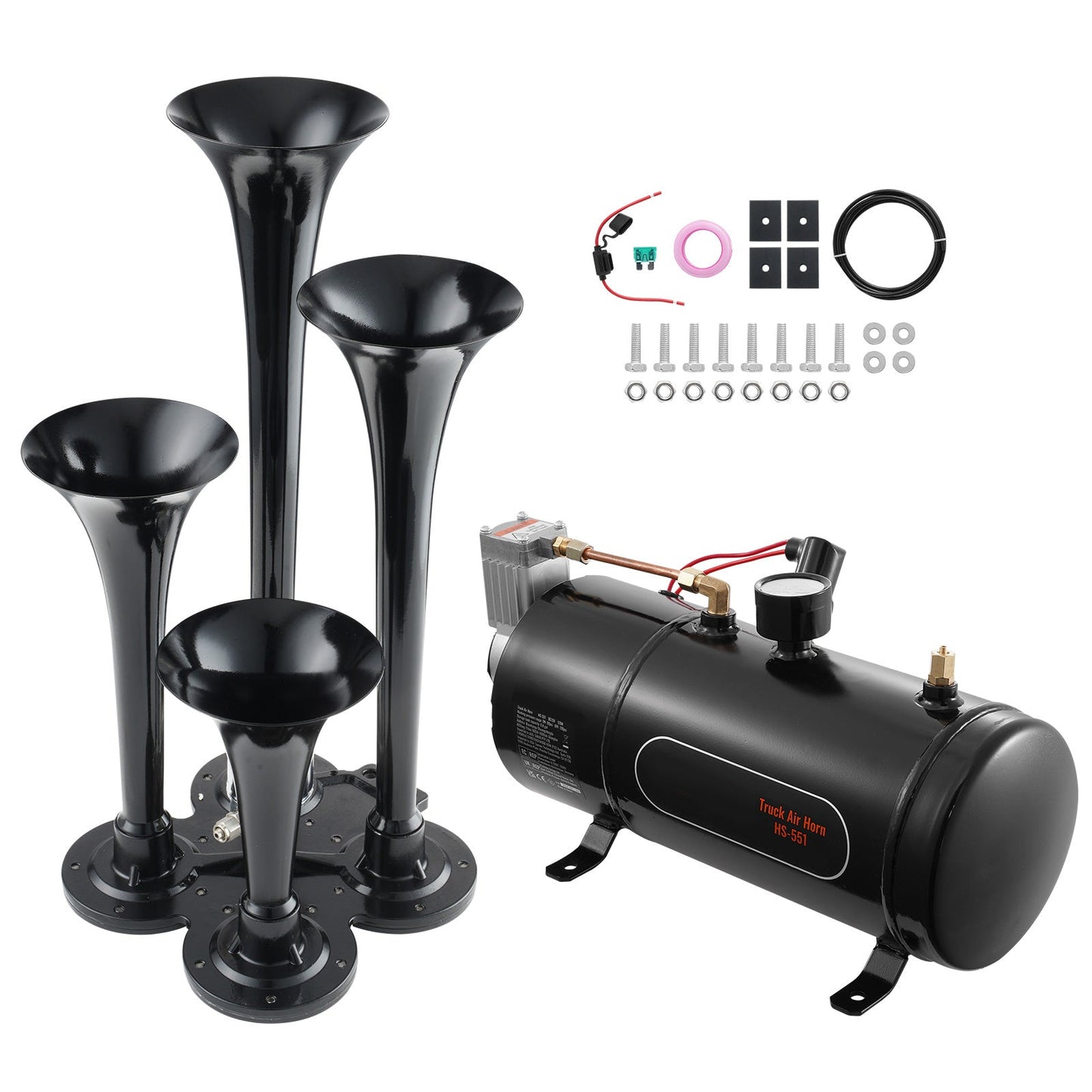 Train Horns Kit, 4 Trumpet Air Horn Kit, 150dB for Pickup Trucks