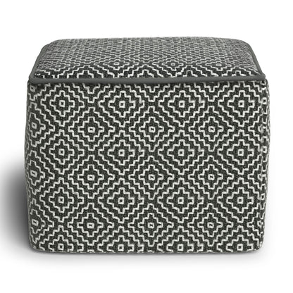 Briella - Square Woven Outdoor / Indoor Pouf - Gray / White