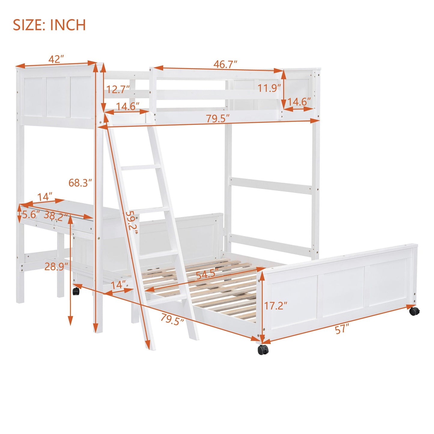 Full Over Full Bunk Bed With Desk
