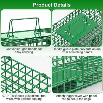 38in 2 Door Live Animal Cage Trap For Animals Under 18LBS Easy To Setup Humane Galvanized Iron Trap Cage For Raccoons Armadillos Groundhogs Muskrats O