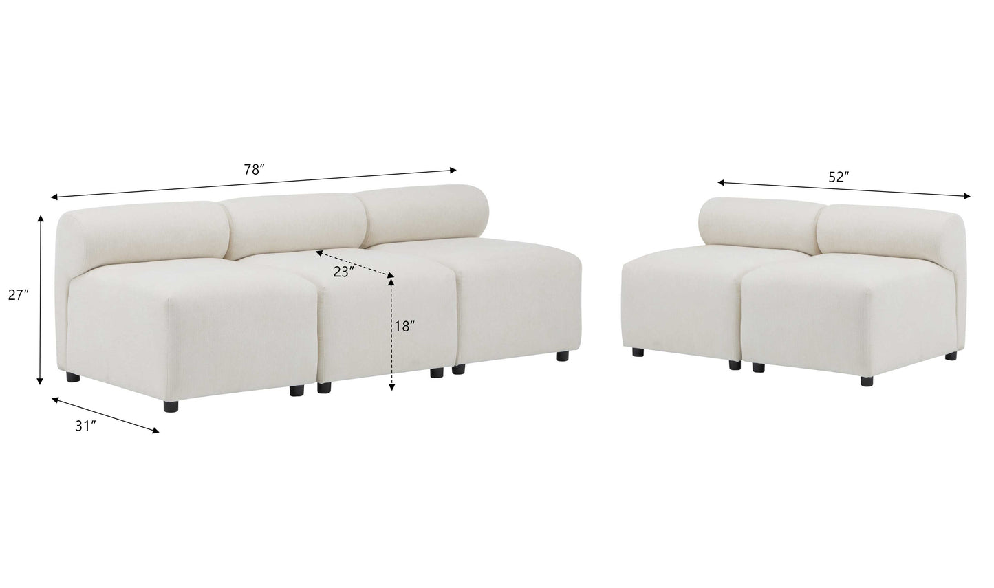 Evelyn 5-Piece Modular Chenille Sectional Sofa for Living Rooms