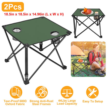 Portable Folding Camping Table with Cup Holders & Carry Bag