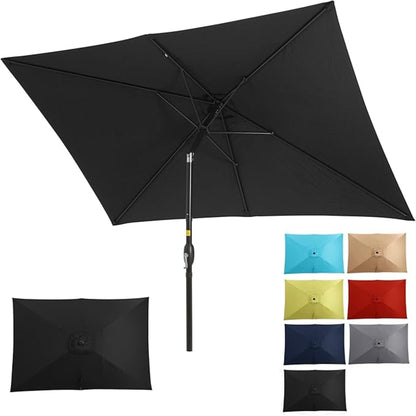 Rectangular Patio Umbrella With Crank Tilt, Polyester UV-Resistant Canopy