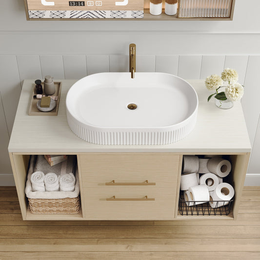 Modern 39.3 Wall-Mounted Bathroom Vanity with Ceramic Sink