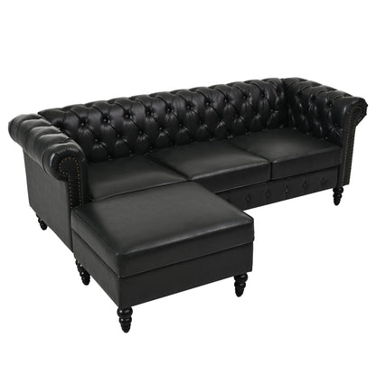 U-style 85" Modern 4-Seater L-Shaped Sectional Sofa with Storage Ottoman
