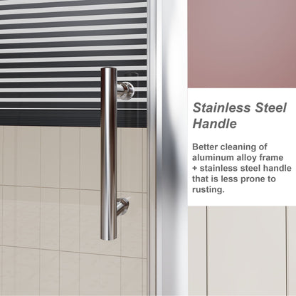 Single Sliding Shower Door With Handle - Chrome
