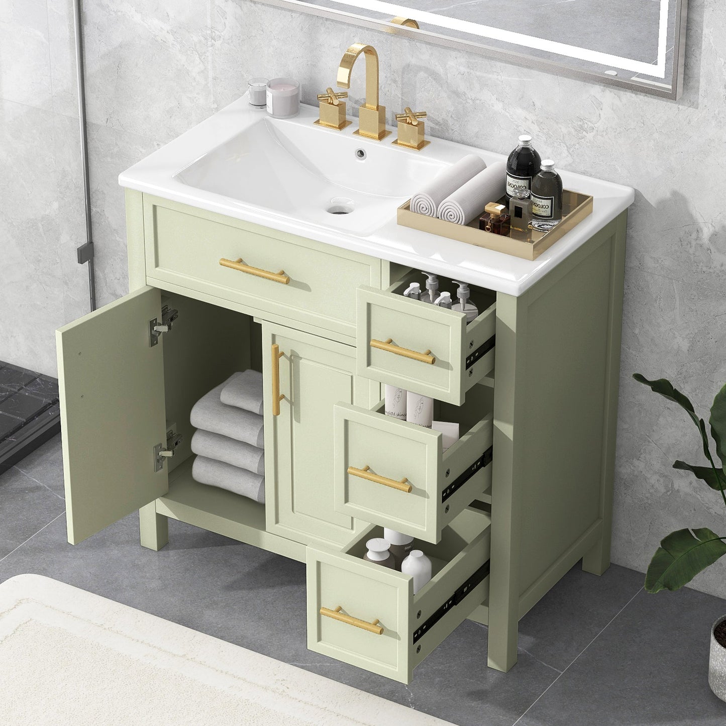36" Bathroom Vanity with Sink Top, Cabinet with Two Doors and Three Drawers