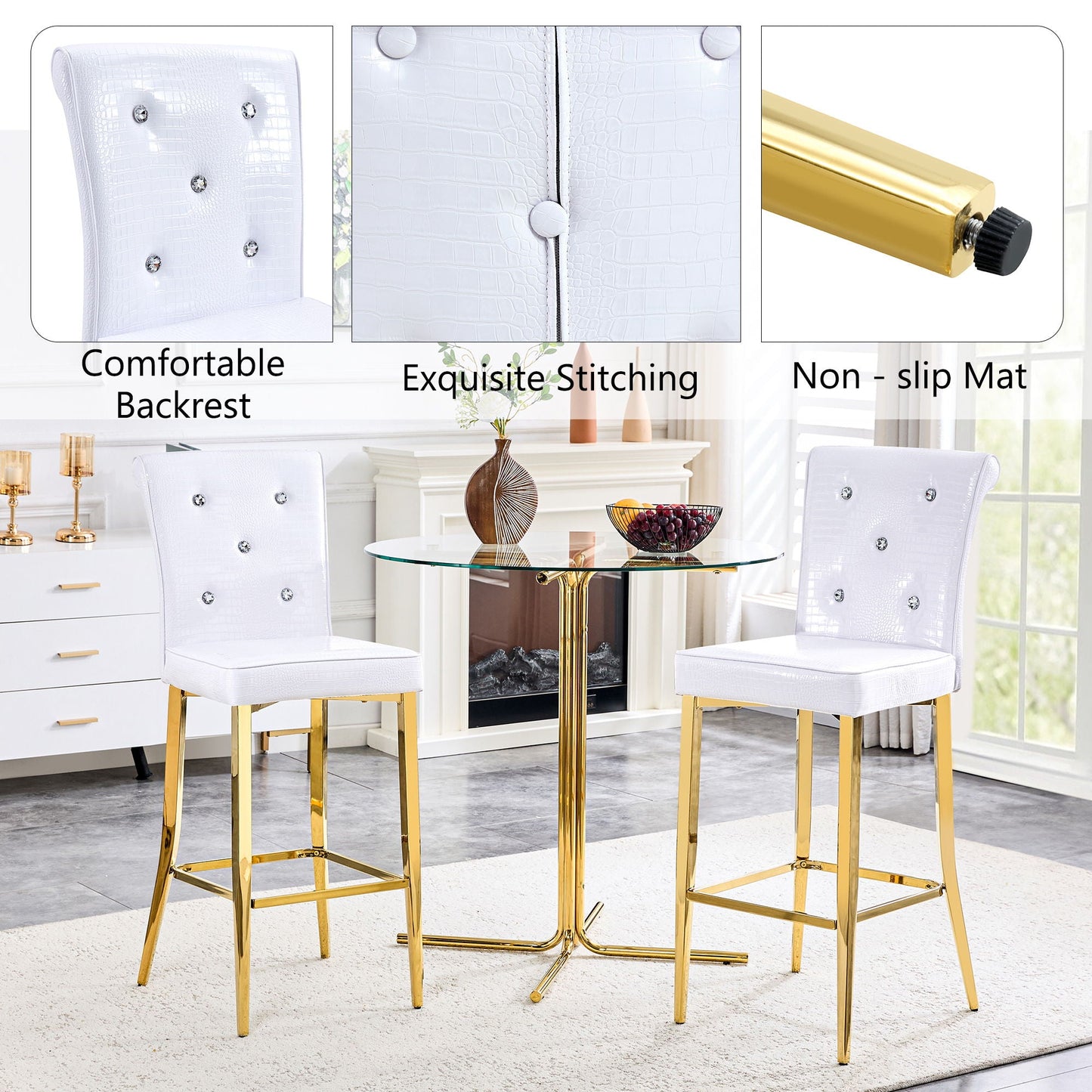 Bar Chairs With Crystal Clasp Design (Set of 2)