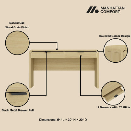 Grace - Office Desk & 2 Drawers - Oak