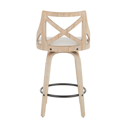Charlotte - Farmhouse Fixed Height Counter Stool With Swivel (Set of 2) - White Washed / Cream