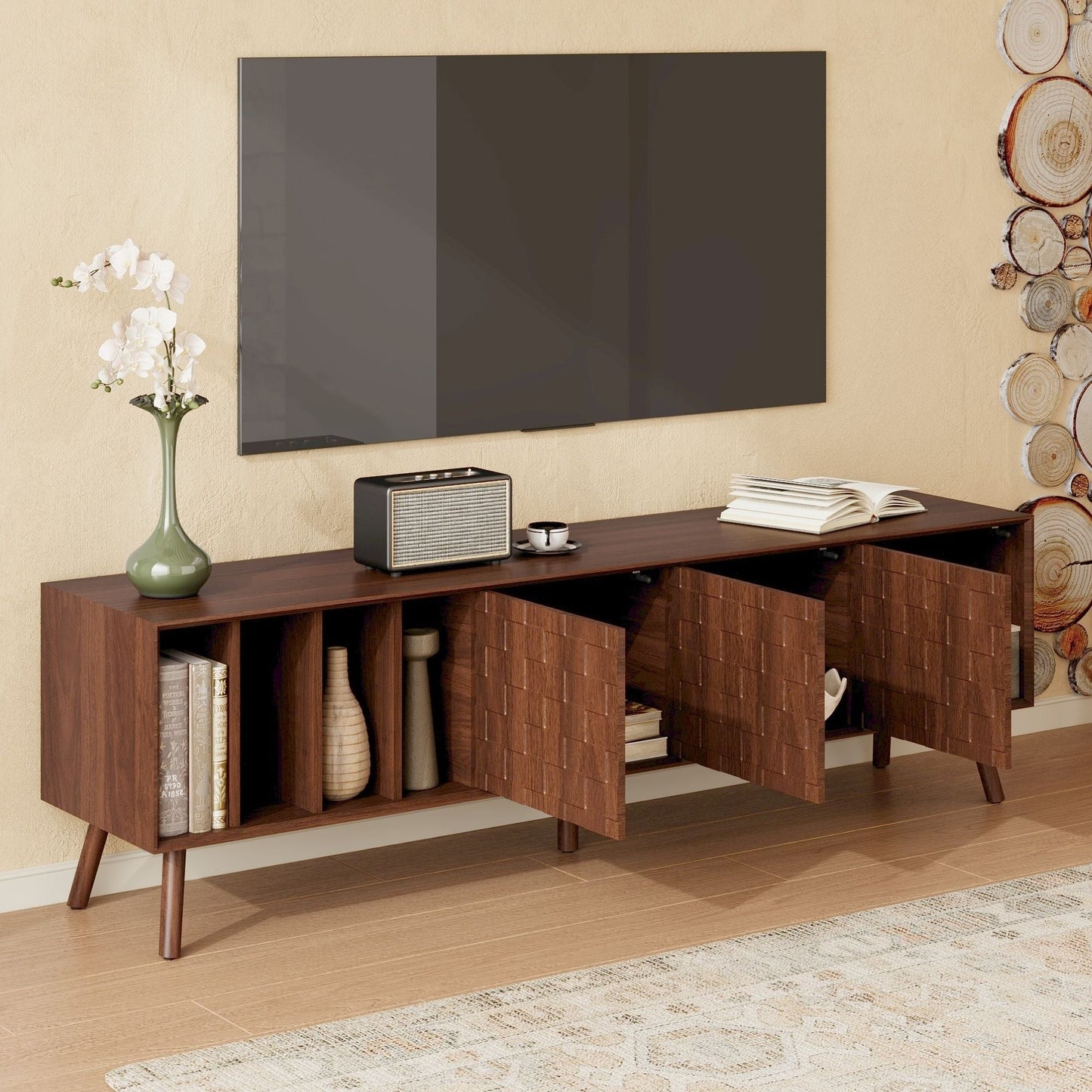 TV Stand With 5 Legs, Media Console Table For Tvs Up To 75" - Walnut