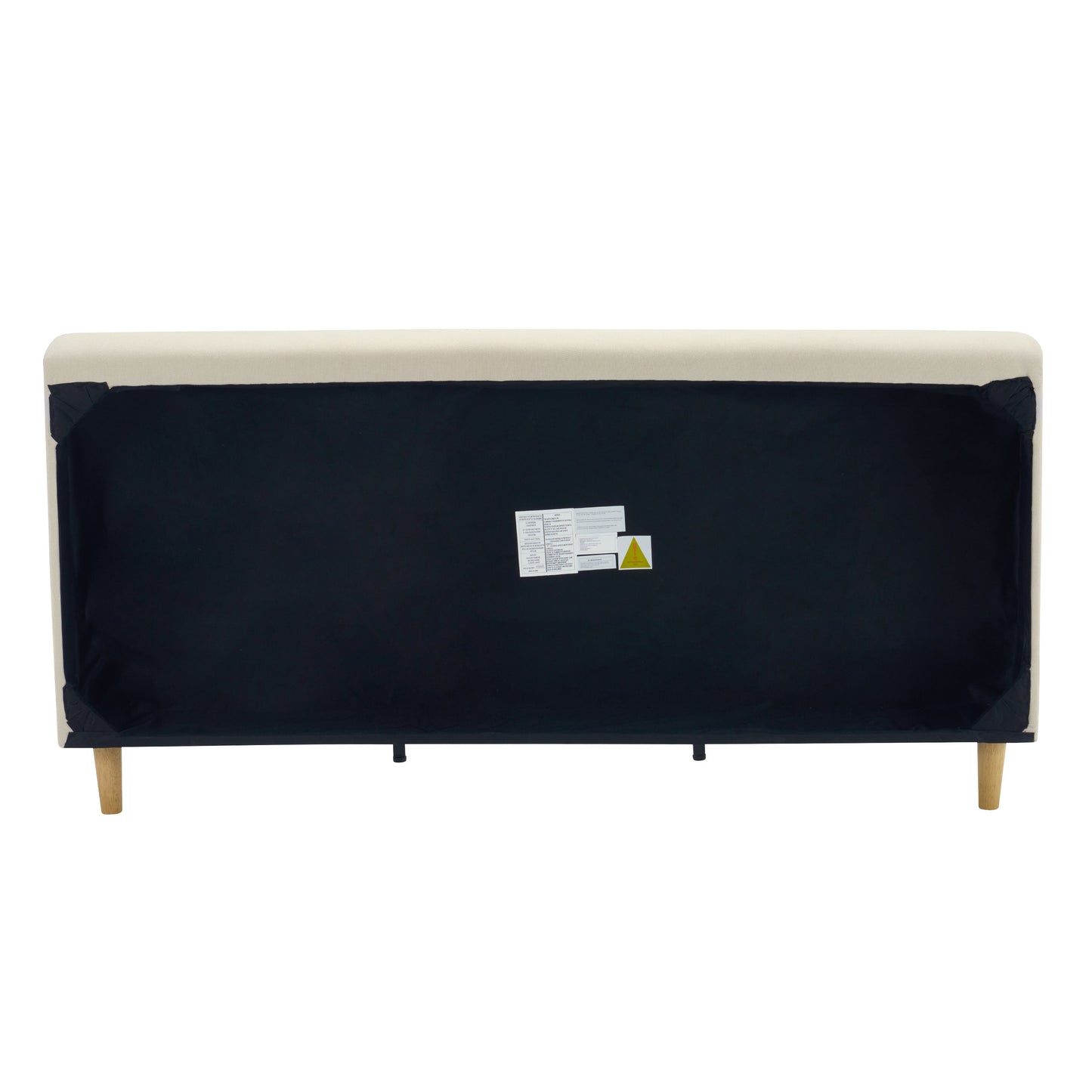 Beige Chunky Headboard Bed Frame with Solid Rubberwood Legs, Cal-King