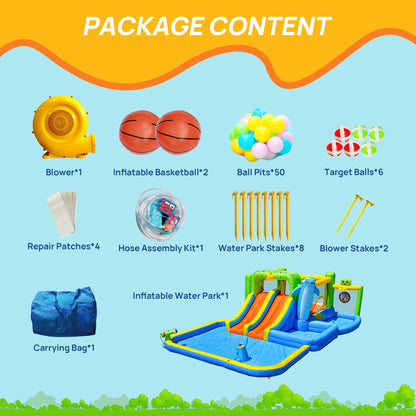 9-in-1 Inflatable Bounce House with Water Features for Kids