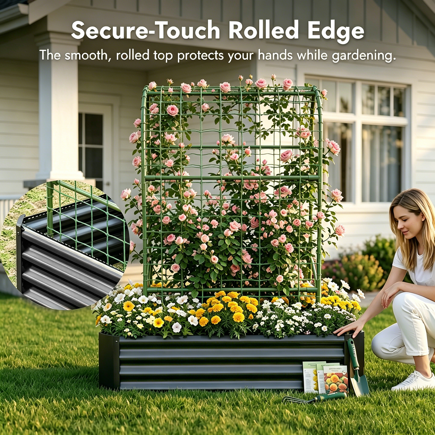 2-in-1 Raised Garden Bed with Trellis - 4x2x1 Ft Outdoor Planter