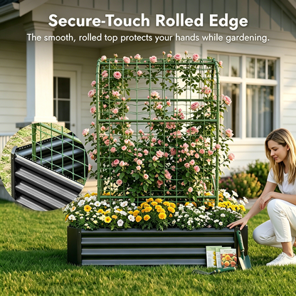 2-in-1 Raised Garden Bed with Trellis - 4x2x1 Ft Outdoor Planter