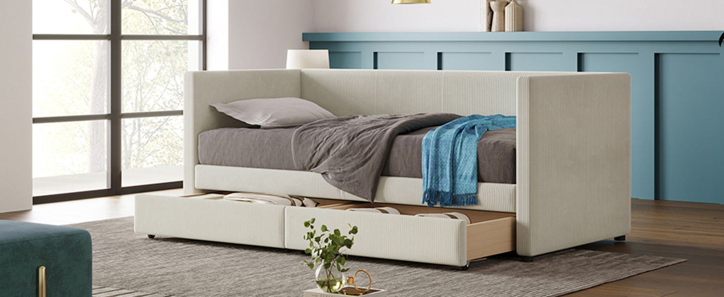 Daybed With Two Drawers And Wood Slat