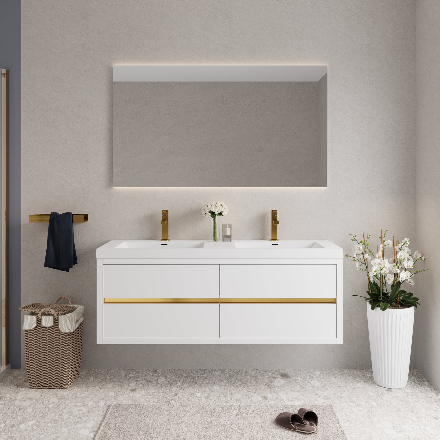 60" Wall-Mounted Bathroom Vanity with Sink, Floating Storage Cabinet