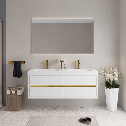 60" Wall-Mounted Bathroom Vanity with Sink, Floating Storage Cabinet