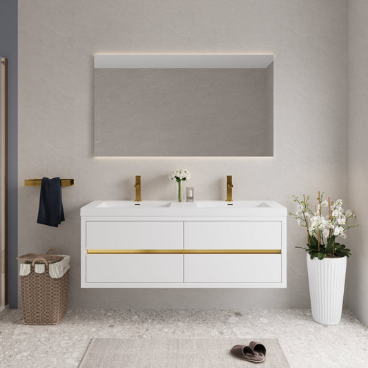 60" Wall-Mounted Bathroom Vanity with Sink, Floating Storage Cabinet