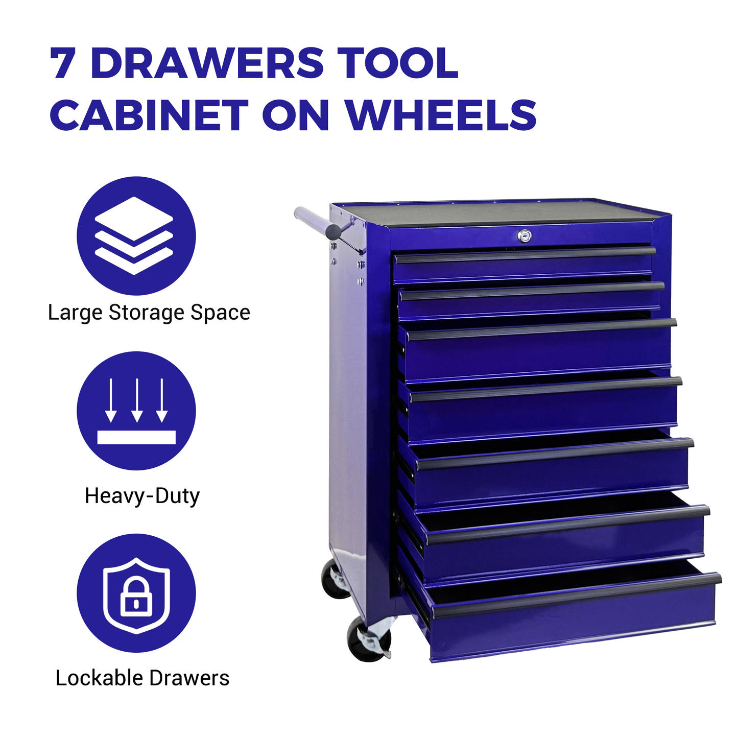 Rolling Metal Tool Chest with 7 Drawers, 20" Steel Cabinet - Purple