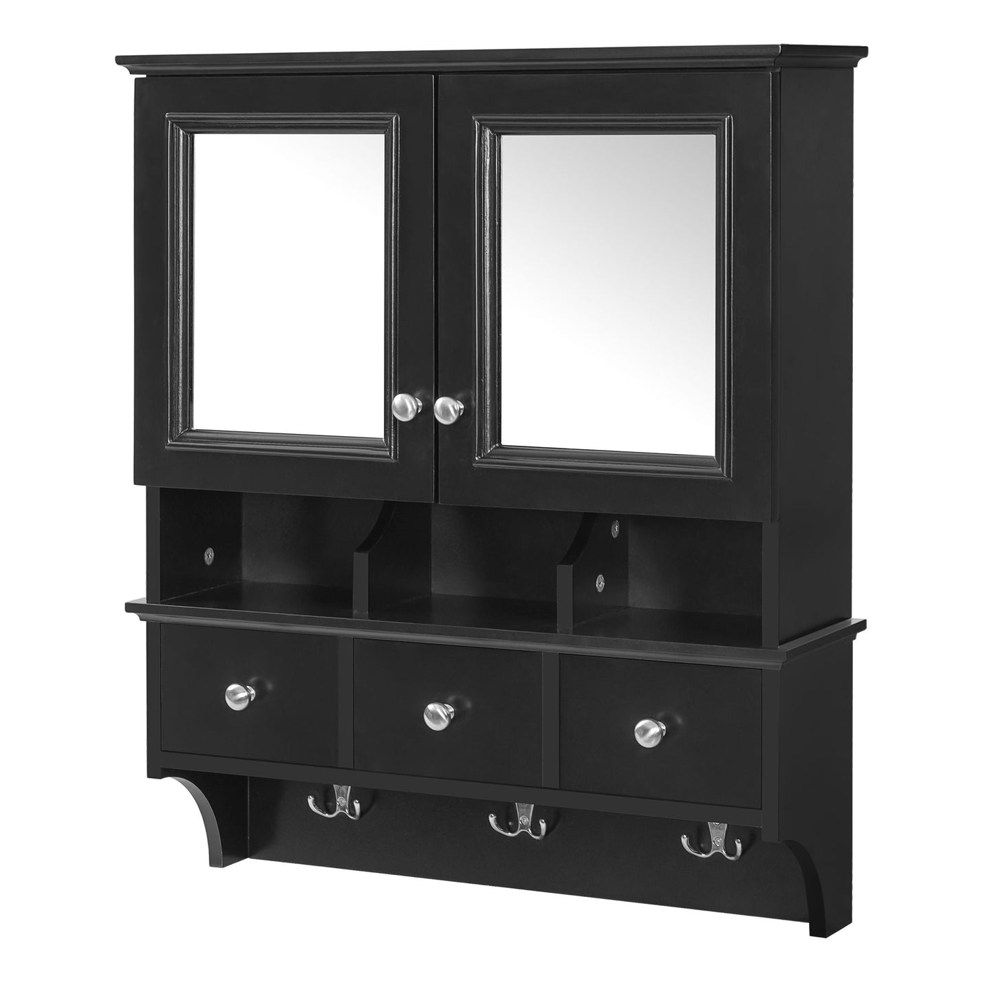 Modern Bathroom Mirror Cabinet With Drawers, Organizer Hooks, And High-Definition Mirrors