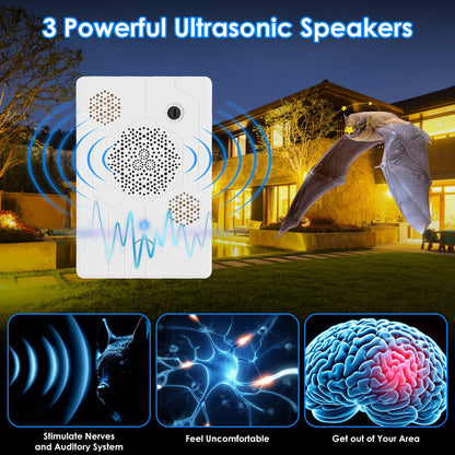2Pack 2026 Upgraded Rechargeable Ultrasonic Bat Repellent Indoor Outdoor Bird Mouse Dog Deterrent Device with 3 Ultrasonic Speakers for Attic Porch Ho