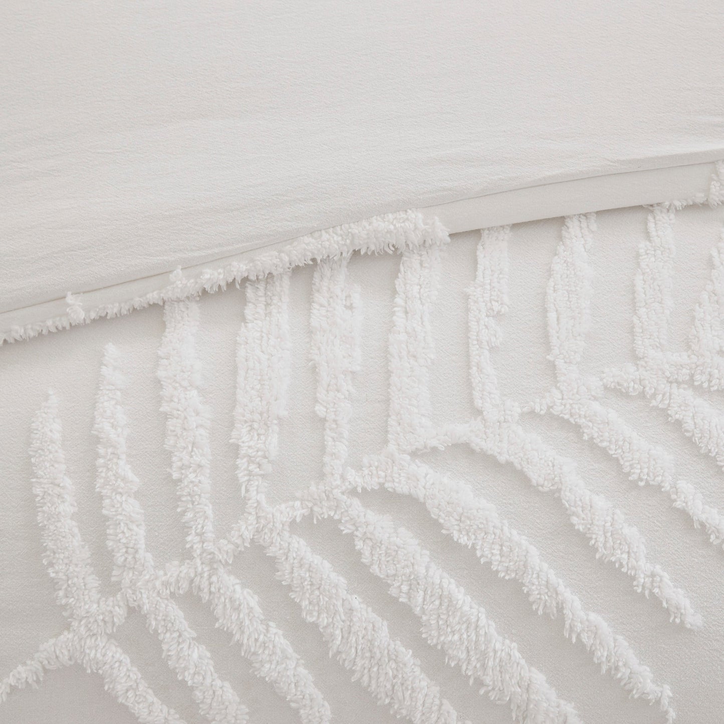 3 Piece Tufted Cotton Chenille Palm Comforter Set Off-White Full/Queen