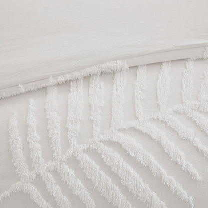 3 Piece Tufted Cotton Chenille Palm Comforter Set Off-White Full/Queen