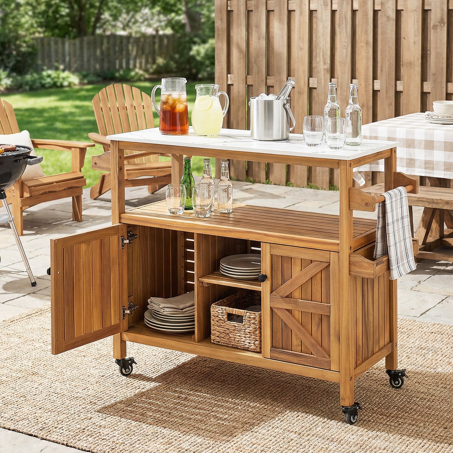 Outdoor Patio Acacia Wood Bar Cart