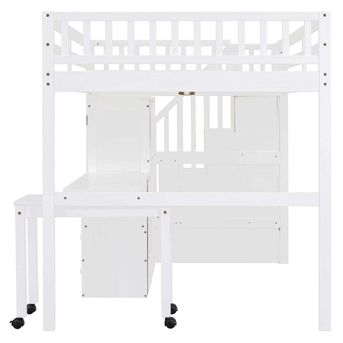 Loft Bed With Stairs, Bookshelf, Drawers, Desk & Wardrobe, Space Saving Multifunctional Furniture