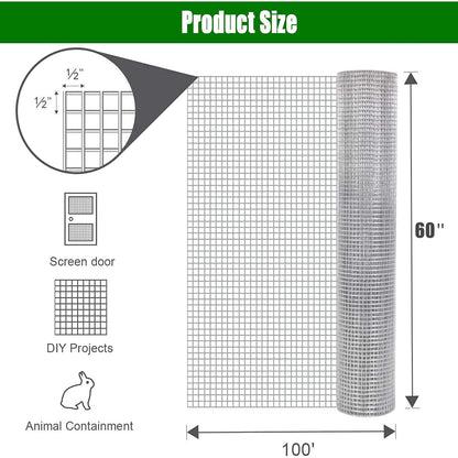 Galvanized Hardware Cloth, Chicken Wire Fence Roll For Garden And Animal Enclosures - Silver