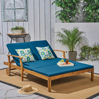 Etherealize Outdoor Adjustable Double Chaise Lounge With Water Resistant Cushions