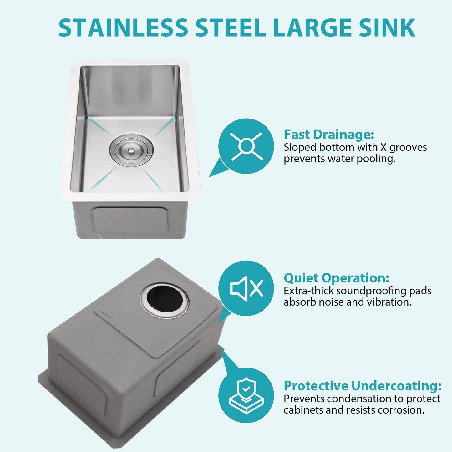 Undermount Steel Kitchen Sink, Deep Single Bowl Basin