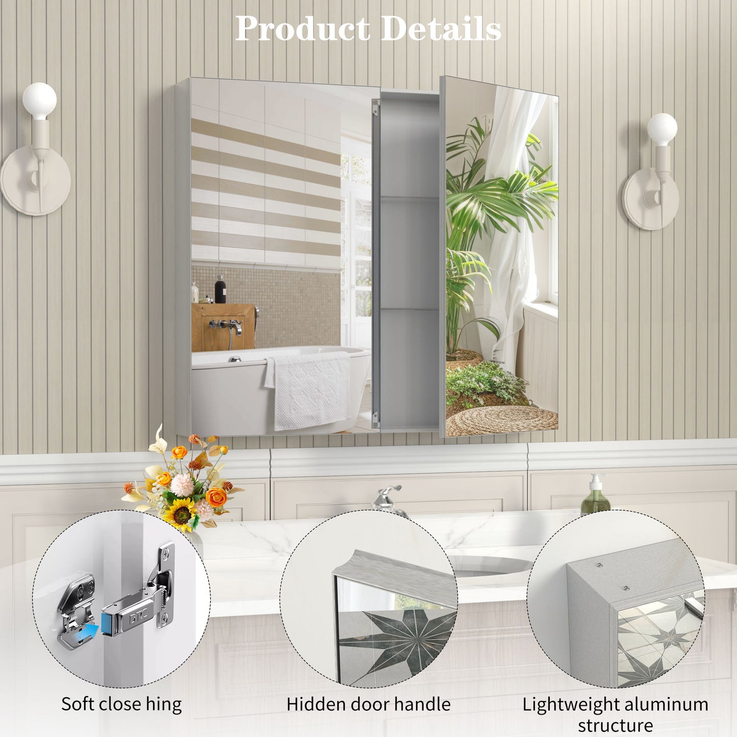 Medicine Cabinet, Wall Mounted Bathroom Mirror With Storage