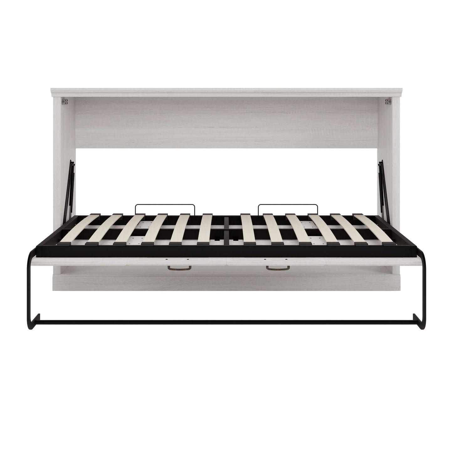 Twin Size Horizontal Murphy Bed With Dual Piston System, Space Saving Wall Bed Folds Into Cabinet - Rustic White