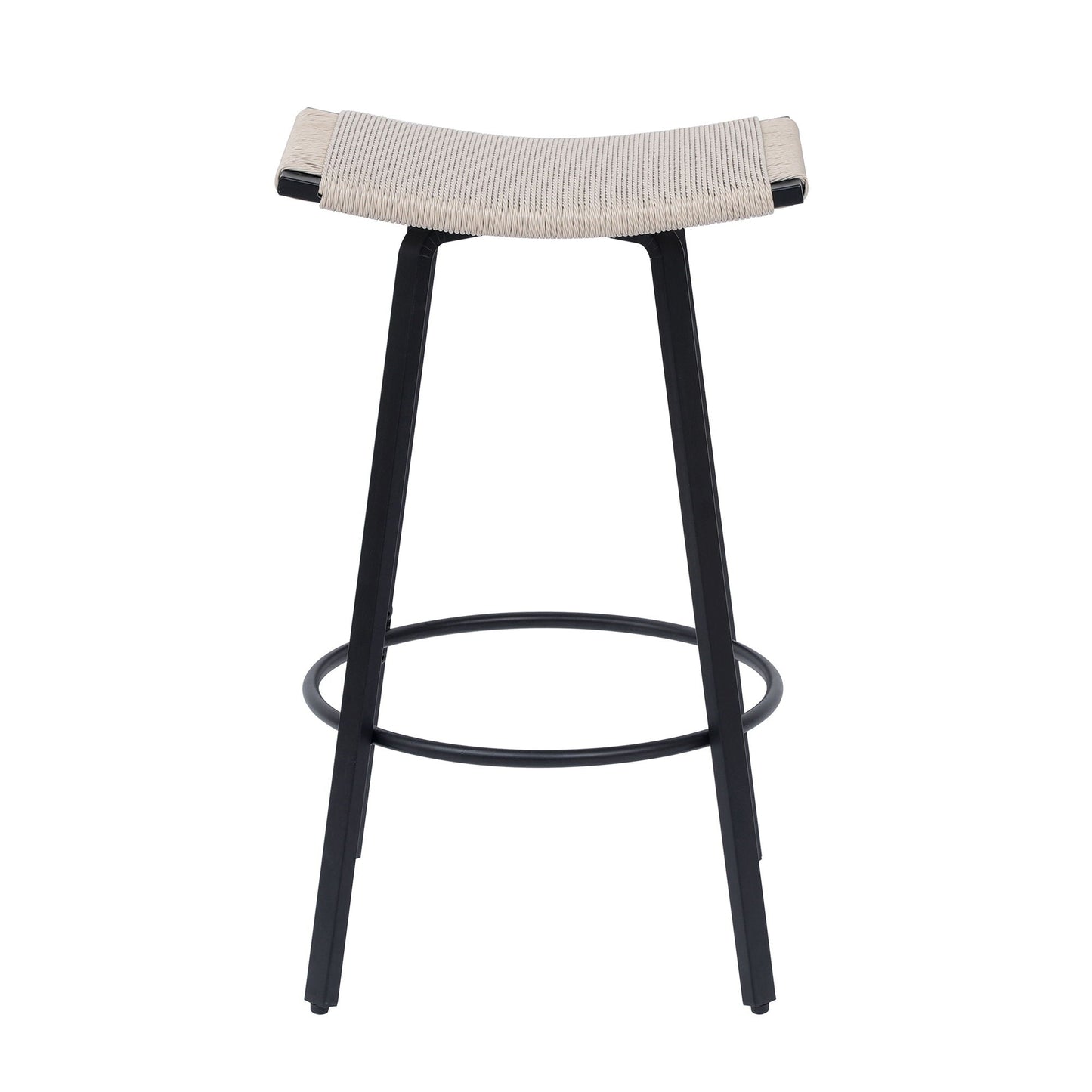 Counter Height Bar Stools Backless Handwoven Kitchen Dining Chairs With Round Footrest (Set of 2) Weaving Pub Stoo - Creamy White