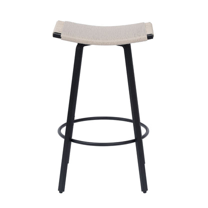 Counter Height Bar Stools Backless Handwoven Kitchen Dining Chairs With Round Footrest (Set of 2) Weaving Pub Stoo - Creamy White