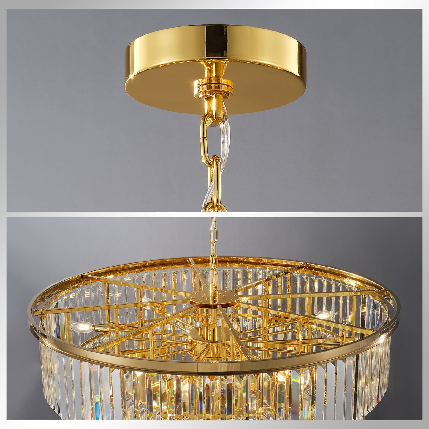 48-Inch Gold Tiered Crystal Tube Chandelier