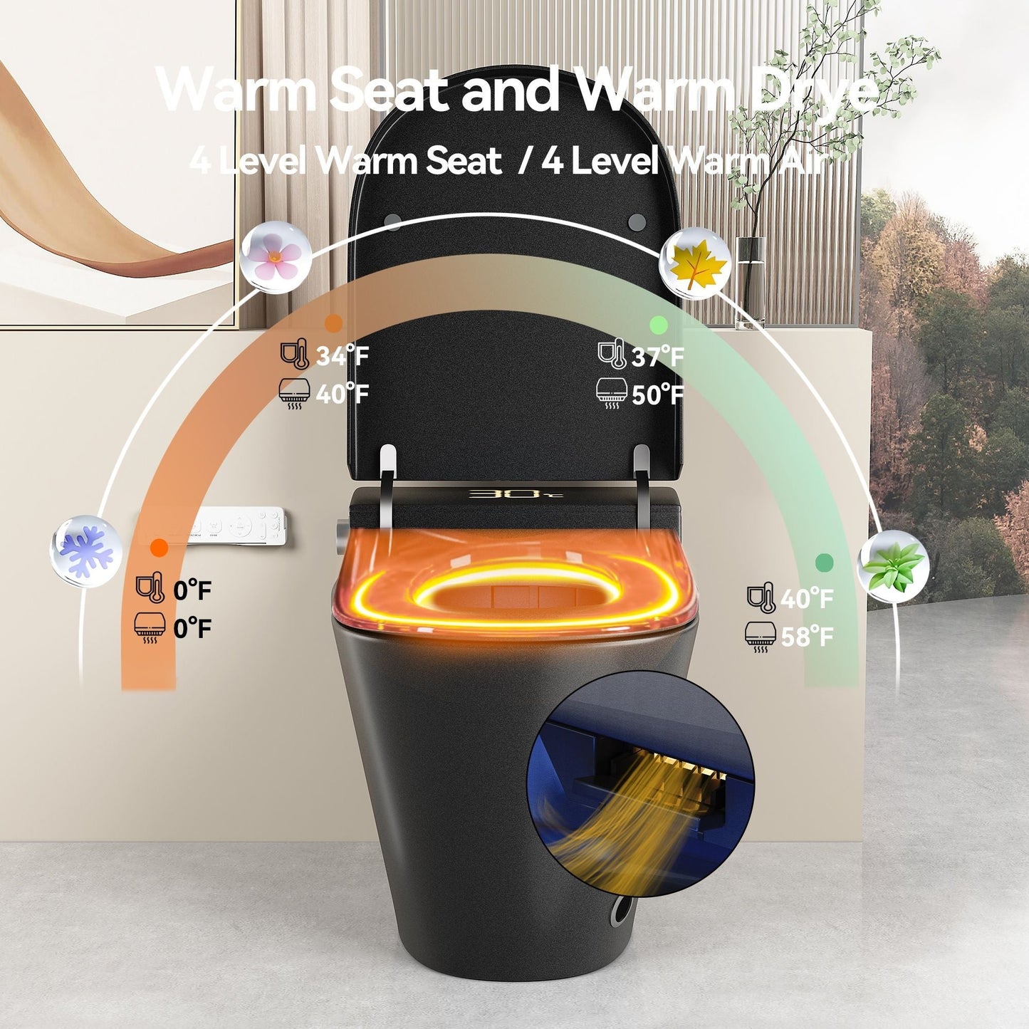 Smart Bidet Toilet With Auto Open / Close Seat, Warm Water Wash, Heated Seat, And Wireless Remote Control