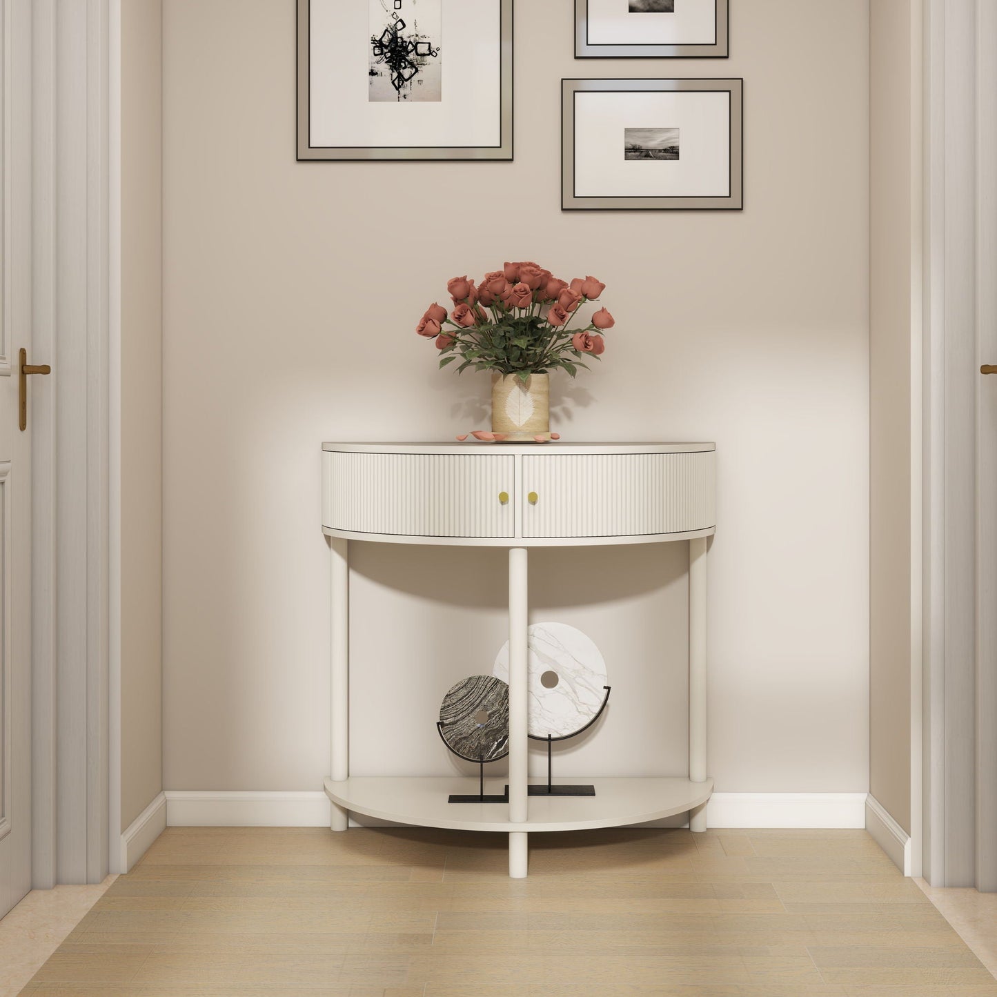 Demi Lune Console Table With 2 Storage Drawers