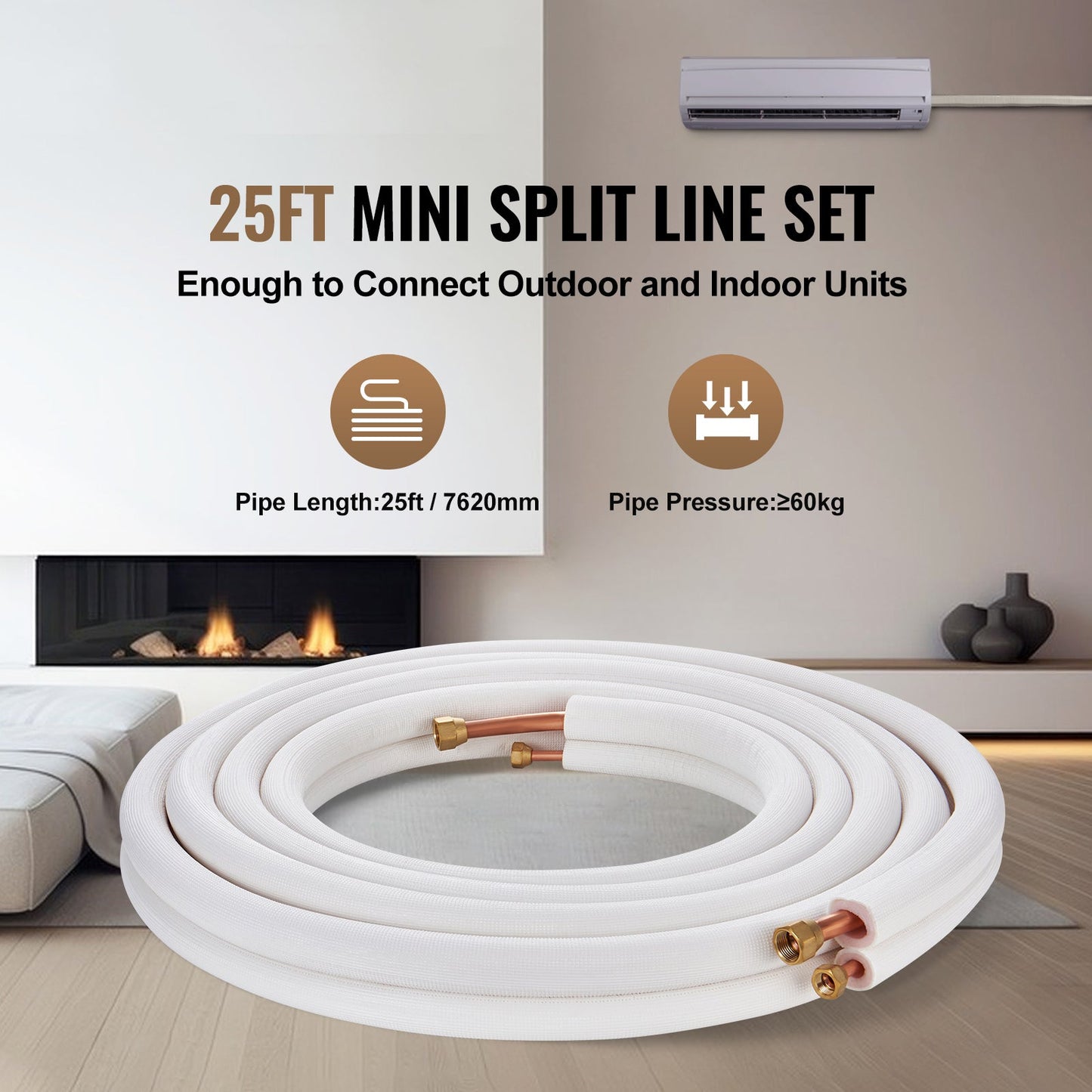 25FT Mini Split Line Set, 3/8" & 5/8" O.D
