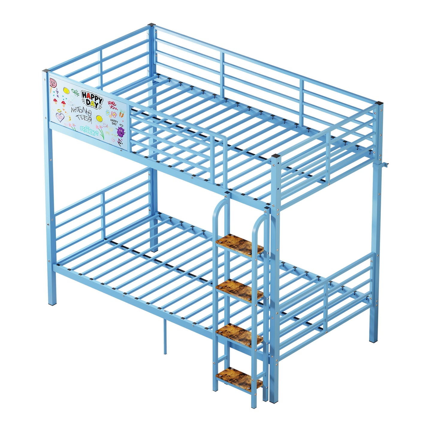 Bunk Bed, Convertible To 2 Separate Twin Size Beds & Full Length Guardrail & Ladder, No Box Spring Needed - Blue